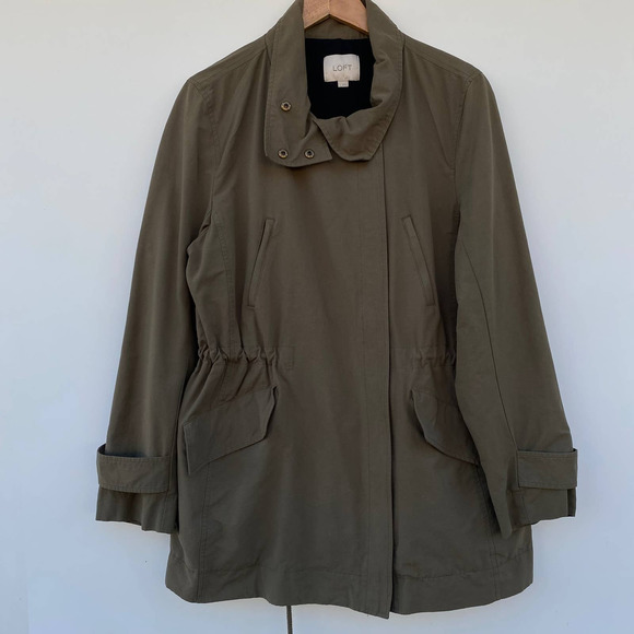 Loft Army Green Drawstring Utility Jacket womens size L - Picture 1 of 10